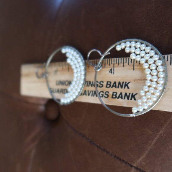 Chan Luu tiny pearl and silver front facing hoops earrings 2" long drops - Picture 13 of 13